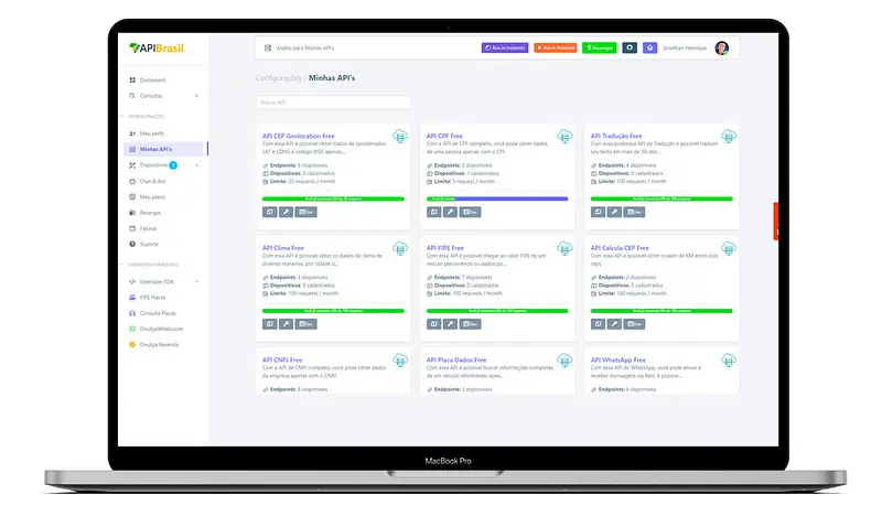 Controle todo seu consumo de API's, dados, servidores, dispositivos, requisições em um único local
